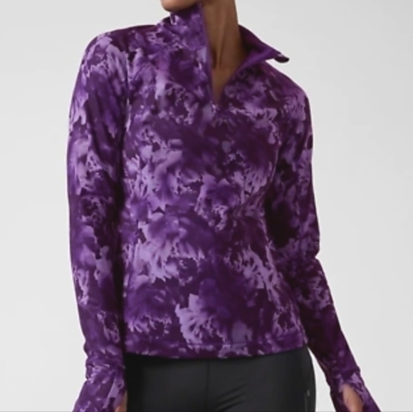 Athleta Women's Rainier Half Zip Print Sz. M color Spliced Floral Basalt - Picture 1 of 16